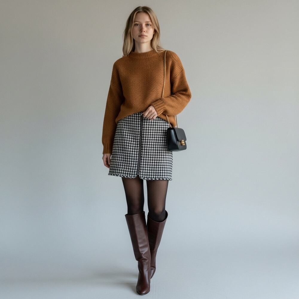 Maison d'Amelie Plaid Houndstooth Skirt
